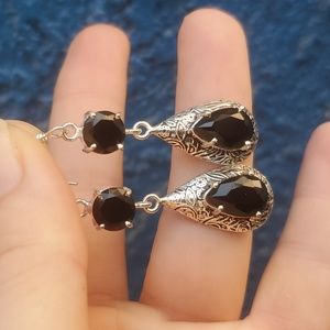 New Black Spinnel 925 Silver Earrings.